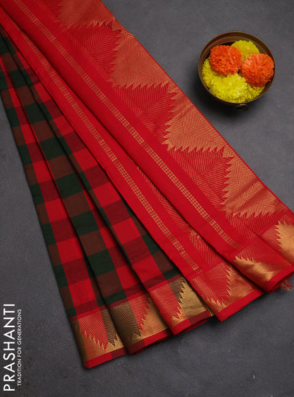 Red & Green Semi Silk Cotton Saree - Paalum Pazhamum Checks