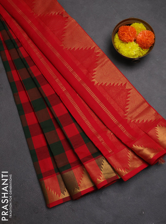 Red & Green Semi Silk Cotton Saree - Paalum Pazhamum Checks