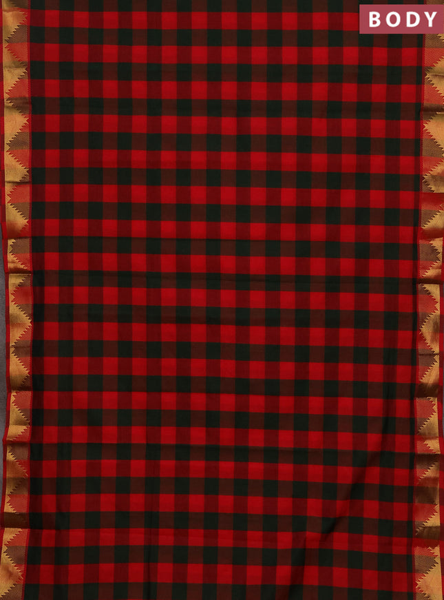 Red & Green Semi Silk Cotton Saree - Paalum Pazhamum Checks