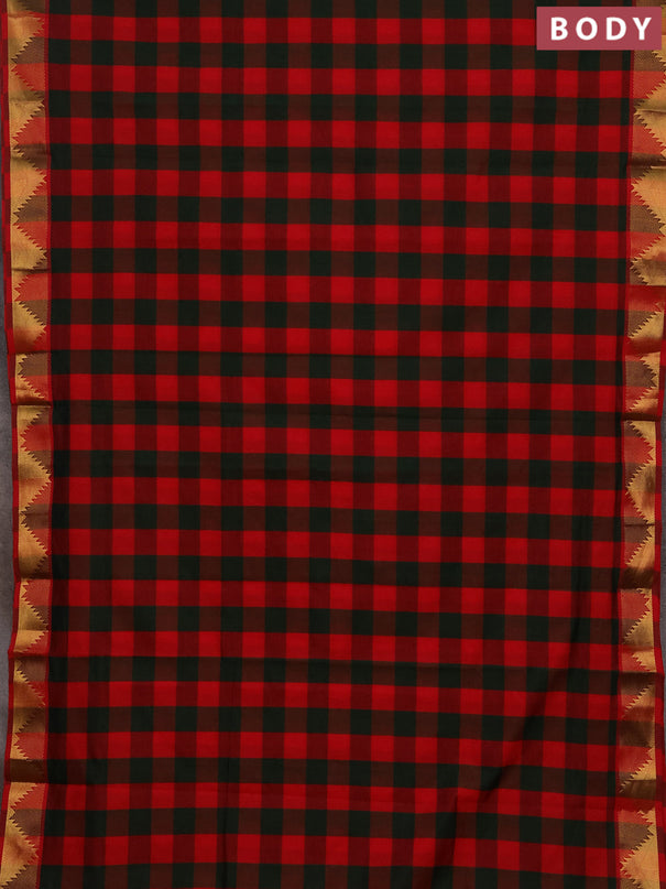 Red & Green Semi Silk Cotton Saree - Paalum Pazhamum Checks