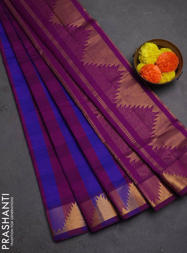Purple & Blue Semi Silk Cotton Saree - Paalum Pazhamum Checks