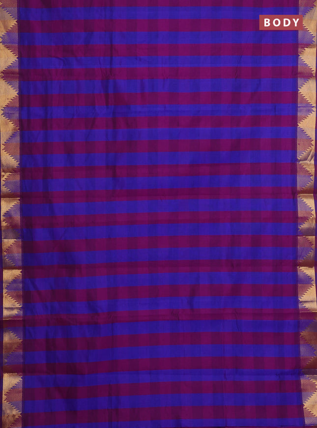Purple & Blue Semi Silk Cotton Saree - Paalum Pazhamum Checks