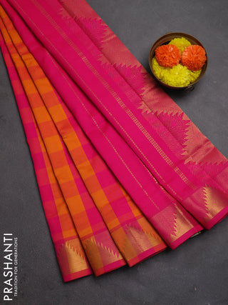 Pink & Orange Semi Silk Cotton Saree - Paalum Pazhamum Checks