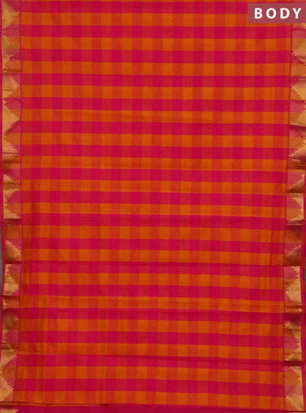 Pink & Orange Semi Silk Cotton Saree - Paalum Pazhamum Checks