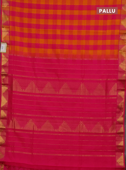 Pink & Orange Semi Silk Cotton Saree - Paalum Pazhamum Checks