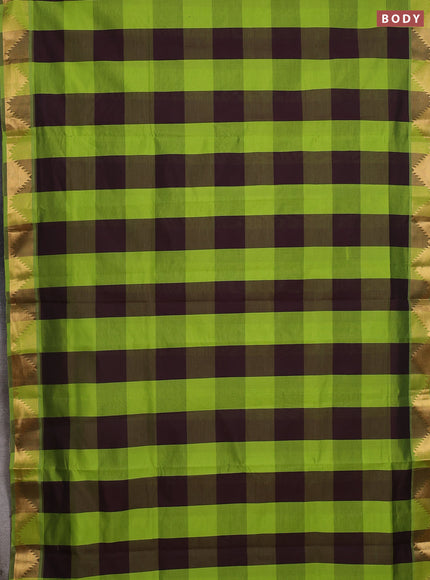 Green & Maroon Semi Silk Cotton Saree - Paalum Pazhamum Checks