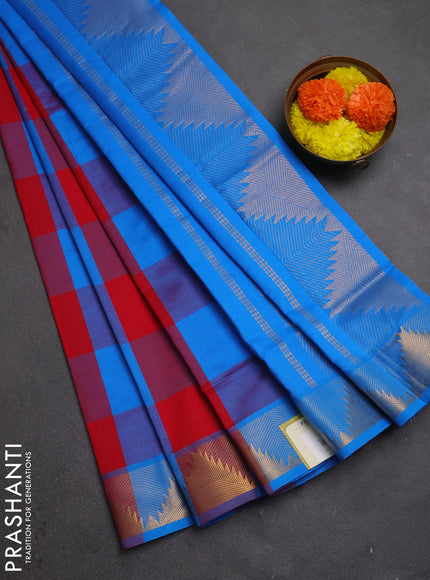 Cs Blue & Red Semi Silk Cotton Saree - Paalum Pazhamum Checks