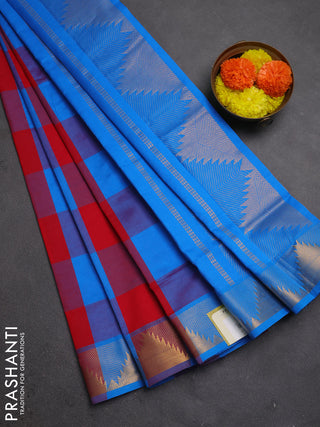 Cs Blue & Red Semi Silk Cotton Saree - Paalum Pazhamum Checks