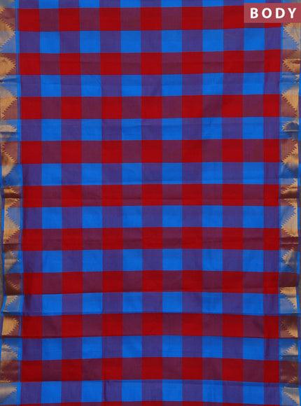 Cs Blue & Red Semi Silk Cotton Saree - Paalum Pazhamum Checks
