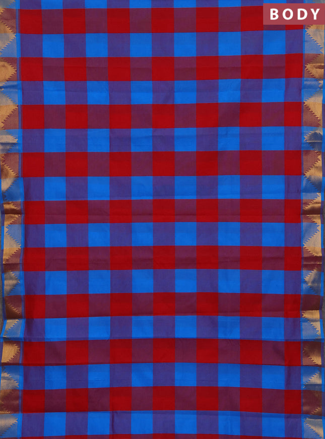 Cs Blue & Red Semi Silk Cotton Saree - Paalum Pazhamum Checks