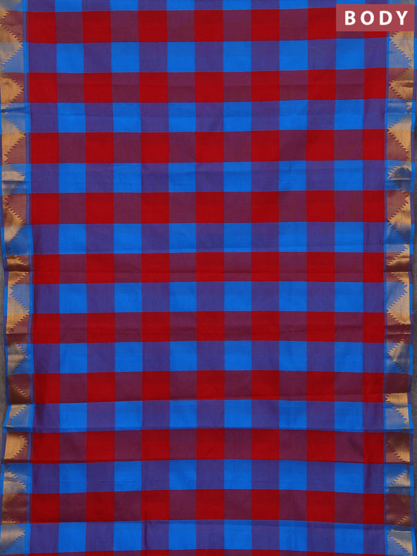 Cs Blue & Red Semi Silk Cotton Saree - Paalum Pazhamum Checks