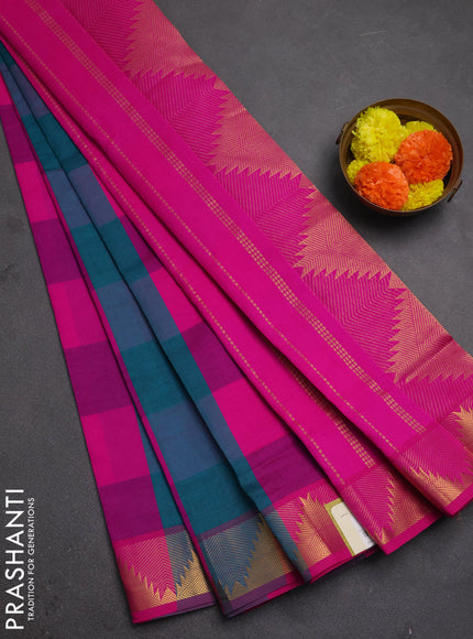 Pink & Peacock Green Semi Silk Cotton Saree - Paalum Pazhamum Checks