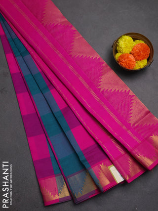 Pink & Peacock Green Semi Silk Cotton Saree - Paalum Pazhamum Checks