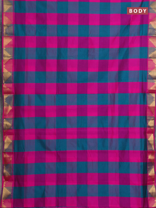 Pink & Peacock Green Semi Silk Cotton Saree - Paalum Pazhamum Checks