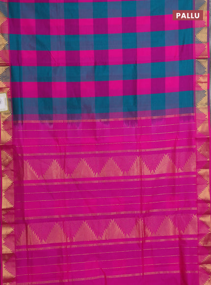 Pink & Peacock Green Semi Silk Cotton Saree - Paalum Pazhamum Checks