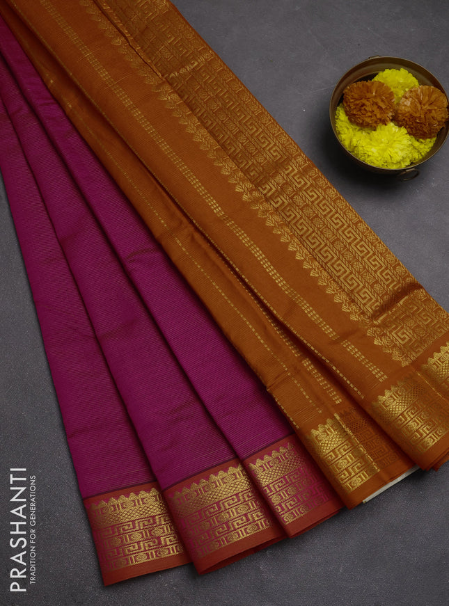 Pink & Orange Semi Silk Cotton Saree - Vairaosi