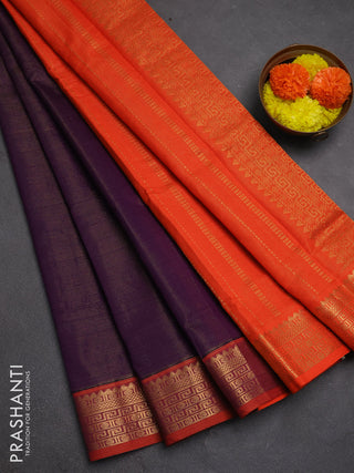 Purple & Orange Semi Silk Cotton Saree - Vairaosi