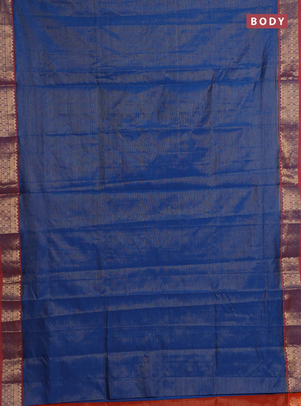 Peacock Blue & Orange Semi Silk Cotton Saree - Vairaosi