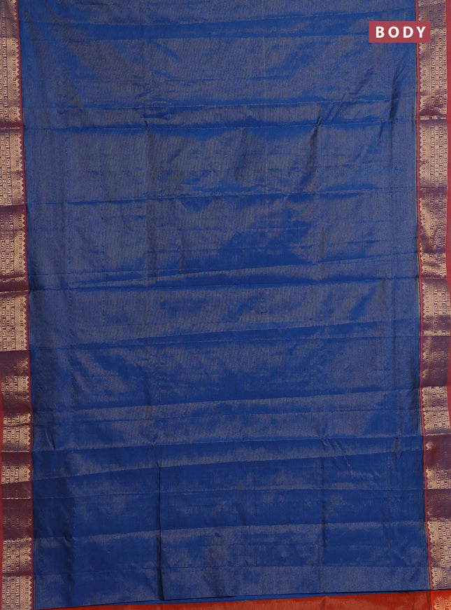 Peacock Blue & Orange Semi Silk Cotton Saree - Vairaosi