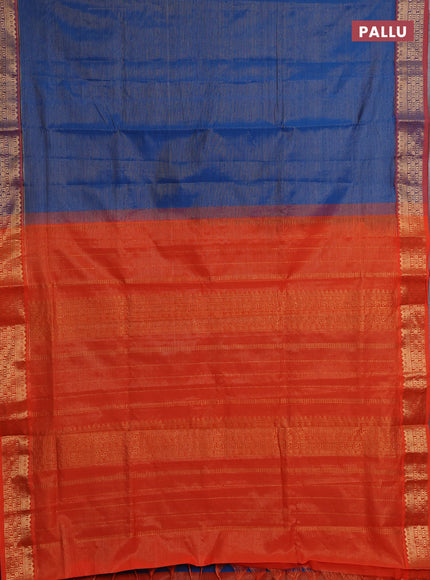 Peacock Blue & Orange Semi Silk Cotton Saree - Vairaosi