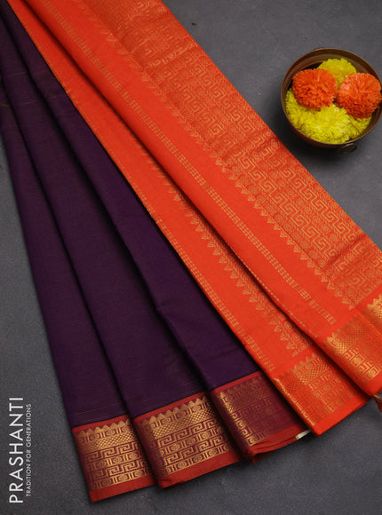 Purple & Orange Semi Silk Cotton Saree - Vairaosi