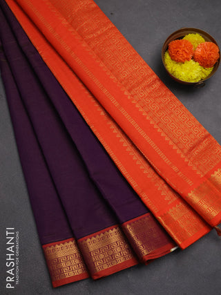Purple & Orange Semi Silk Cotton Saree - Vairaosi