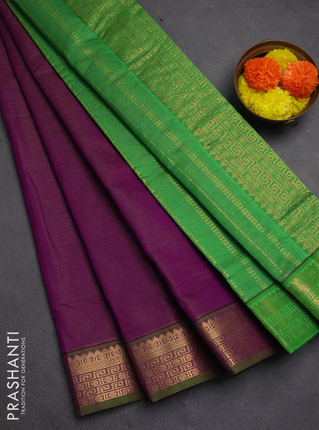 Purple & Green Semi Silk Cotton Saree - Vairaosi