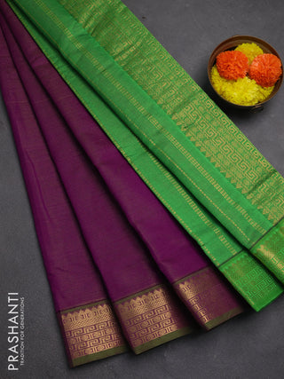 Purple & Green Semi Silk Cotton Saree - Vairaosi