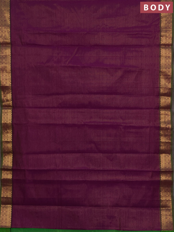Purple & Green Semi Silk Cotton Saree - Vairaosi