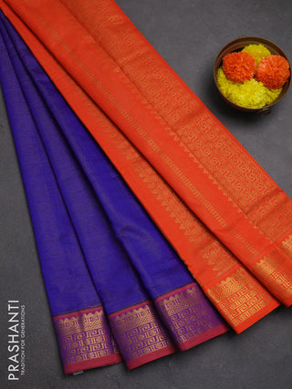 Blue & Orange Semi Silk Cotton Saree - Vairaosi