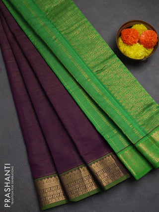 Purple & Green Semi Silk Cotton Saree - Vairaosi