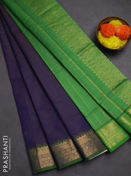 Navy Blue & Green Semi Silk Cotton Saree - Vairaosi