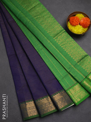 Navy Blue & Green Semi Silk Cotton Saree - Vairaosi