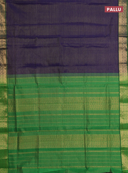 Navy Blue & Green Semi Silk Cotton Saree - Vairaosi