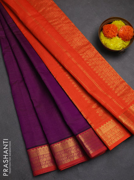 Purple & Orange Semi Silk Cotton Saree - Vairaosi