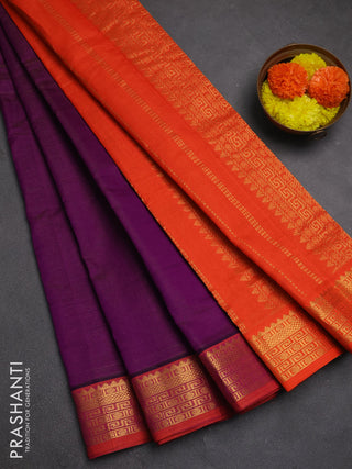 Purple & Orange Semi Silk Cotton Saree - Vairaosi