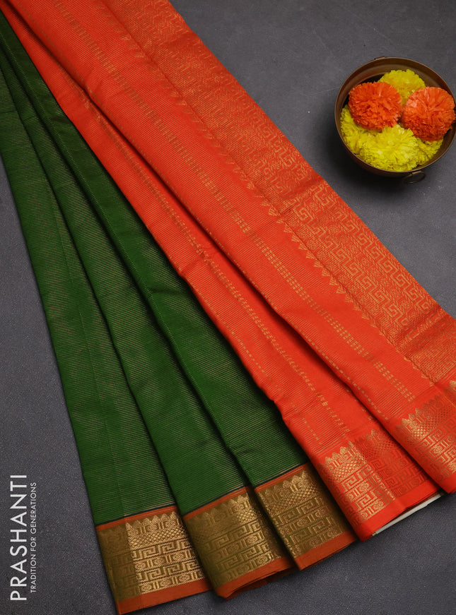 Green & Orange Semi Silk Cotton Saree - Vairaosi