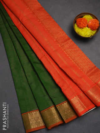 Green & Orange Semi Silk Cotton Saree - Vairaosi