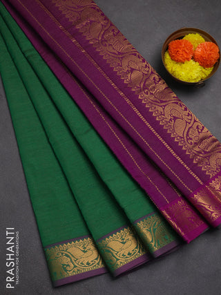 Green & Purple Semi Silk Cotton Saree - Vairaosi
