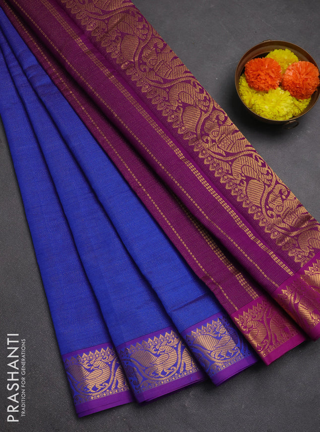 Blue & Purple Semi Silk Cotton Saree - Vairaosi