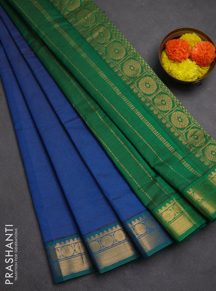 Peacock Blue & Green Semi Silk Cotton Saree - Vairaosi
