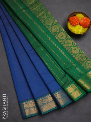 Peacock Blue & Green Semi Silk Cotton Saree - Vairaosi