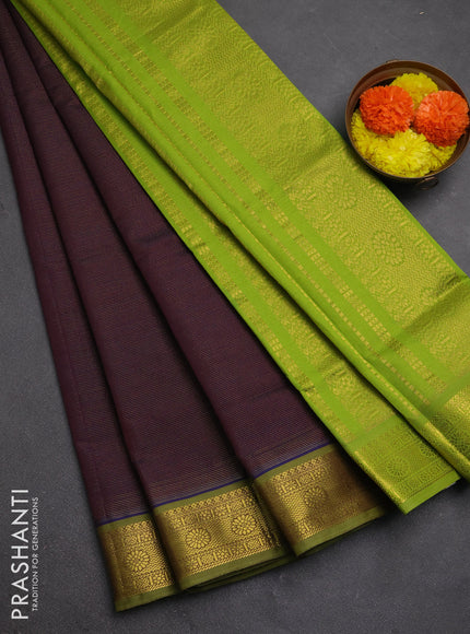 Wine & Green Semi Silk Cotton Saree - Vairaosi