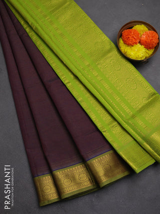 Wine & Green Semi Silk Cotton Saree - Vairaosi