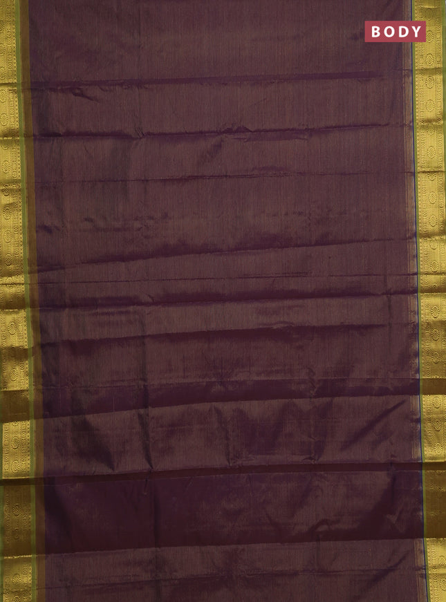 Wine & Green Semi Silk Cotton Saree - Vairaosi