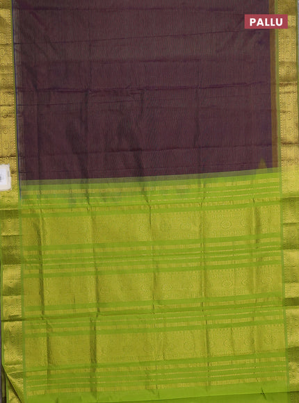 Wine & Green Semi Silk Cotton Saree - Vairaosi