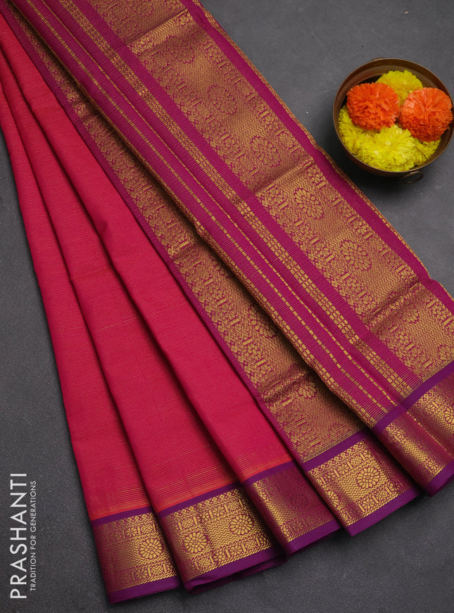 Pink & Magenta Pink Semi Silk Cotton Saree - Vairaosi