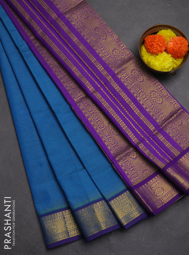 Blue & Purple Semi Silk Cotton Saree - Vairaosi