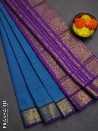 Blue & Purple Semi Silk Cotton Saree - Vairaosi