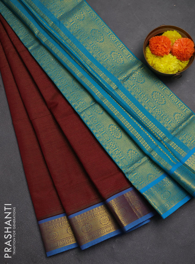 Maroon & Teal Green Semi Silk Cotton Saree - Vairaosi